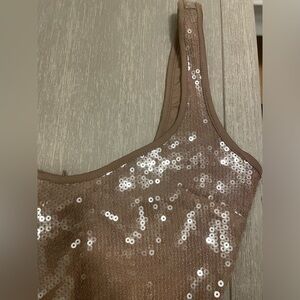 Sequin Bodysuit (Size XS) NEW, beige, gold